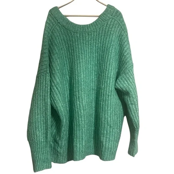Free People slouchy sweater Knitted Blue Bell V Neck Pullover medium oversized - Picture 4 of 16